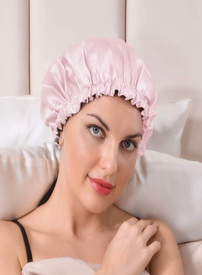 THXSILK Silk Bonnets, 22 Momme 100% Silk with HA, Extra Large, Double Layered, Reversible, Adjustable Elastic Night Sleep Caps for Women Hair Care -Charming Pink & Grey, M (For Short/Medium Hair) - Image 1